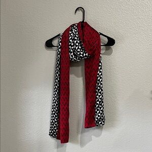 Harshita Woman’s Silk Red Black Chevron Geometric Patterned Scarf 78” x 14”